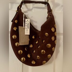 Madewell Brown Suede Studded Hobo Bag